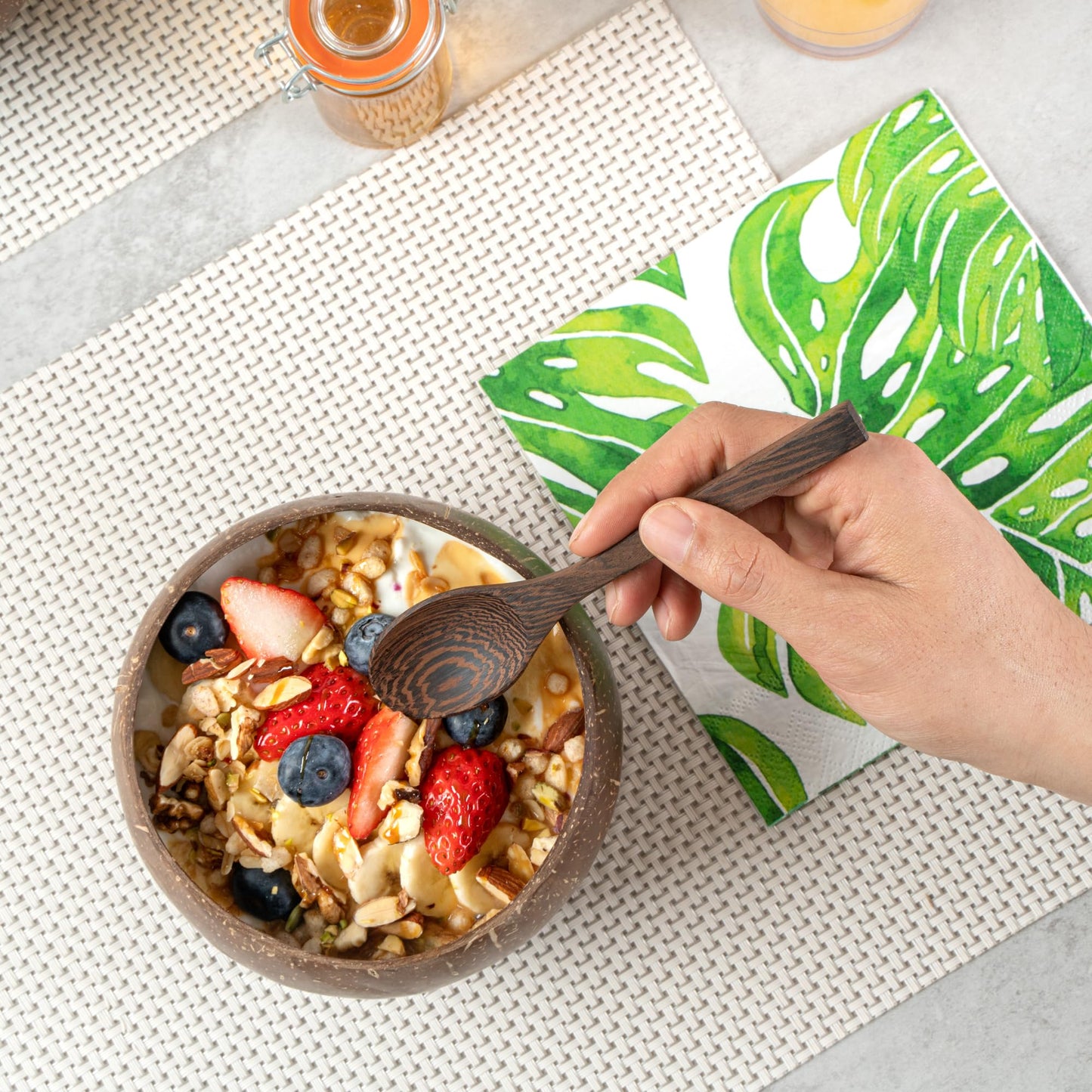 Restaurantware - Coco Casa 6.3 Inch Serving Spoon, 1 Greaseproof Wooden Spoon - Durable, Sustainable, Ebony Wood Serving Flatware, For Serving With Hot And Cold Foods - CookCave