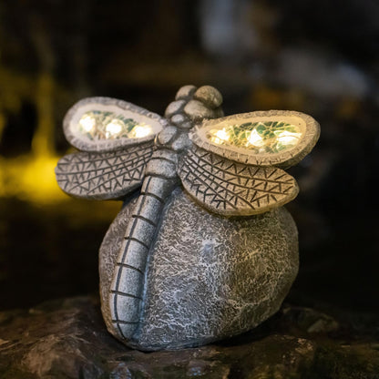 Rezpuao Garden Statue Dragonfly,Solar Dragonfly Decor for Outdoor,Resin Dragonflies Figurine with Solar Light for Patio,Balcony,Yard,Lawn Ornament,Perfect Garden Gift - CookCave
