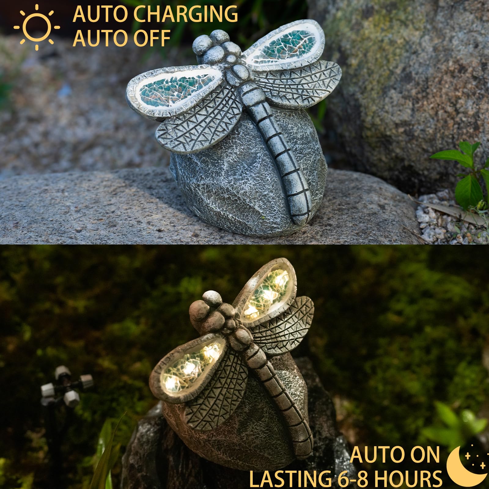 Rezpuao Garden Statue Dragonfly,Solar Dragonfly Decor for Outdoor,Resin Dragonflies Figurine with Solar Light for Patio,Balcony,Yard,Lawn Ornament,Perfect Garden Gift - CookCave