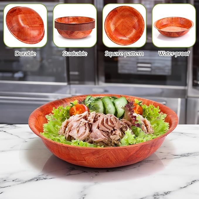 Rich&Richer 6 Pcs Wooden Salad Bowl Set - 8 Inch Salad Bowls for Lunch Woven Wooden Bowls for Food Snack Bowls for Kitchen Set - Fruit Bowl Decorative Bowl Fruit Bowl Wood Salad Bowl Set Serving Bowls - CookCave