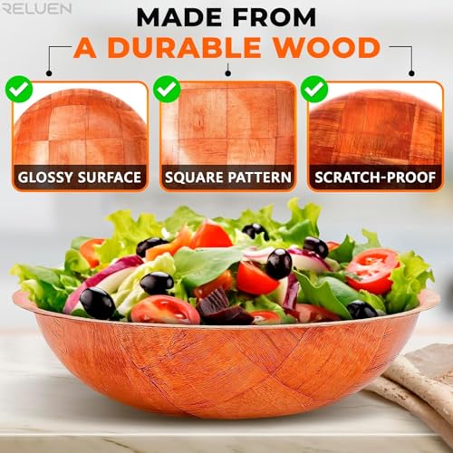 Rich&Richer 6 Pcs Wooden Salad Bowl Set - 8 Inch Salad Bowls for Lunch Woven Wooden Bowls for Food Snack Bowls for Kitchen Set - Fruit Bowl Decorative Bowl Fruit Bowl Wood Salad Bowl Set Serving Bowls - CookCave