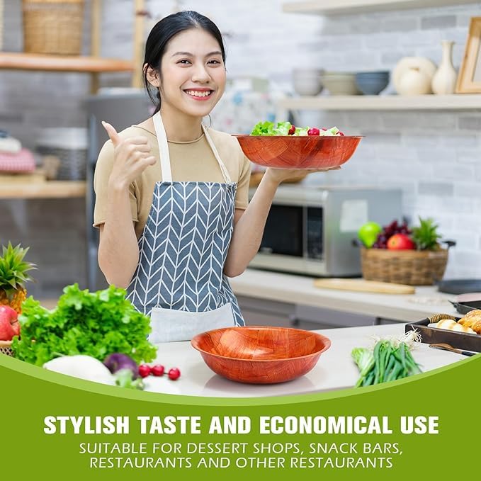 Rich&Richer 6 Pcs Wooden Salad Bowl Set - 8 Inch Salad Bowls for Lunch Woven Wooden Bowls for Food Snack Bowls for Kitchen Set - Fruit Bowl Decorative Bowl Fruit Bowl Wood Salad Bowl Set Serving Bowls - CookCave