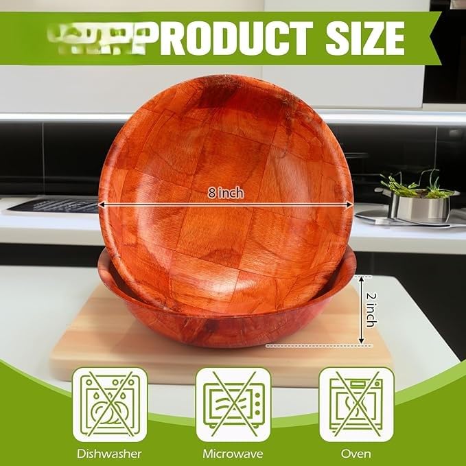 Rich&Richer 6 Pcs Wooden Salad Bowl Set - 8 Inch Salad Bowls for Lunch Woven Wooden Bowls for Food Snack Bowls for Kitchen Set - Fruit Bowl Decorative Bowl Fruit Bowl Wood Salad Bowl Set Serving Bowls - CookCave