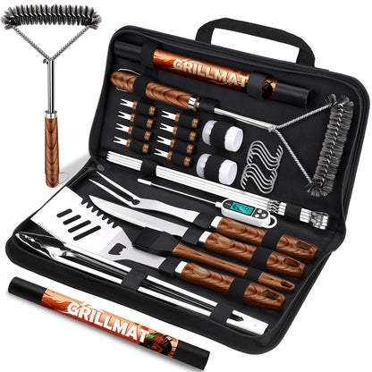 RINPIR 31pcs BBQ Grill Accessories Set for Men Dad, Heavy Duty Grilling Tools Gifts for Fathers Day, Stainless Steel BBQ Utensils Kit with Mats, Grill Brush in Carrying Bag Brown - CookCave