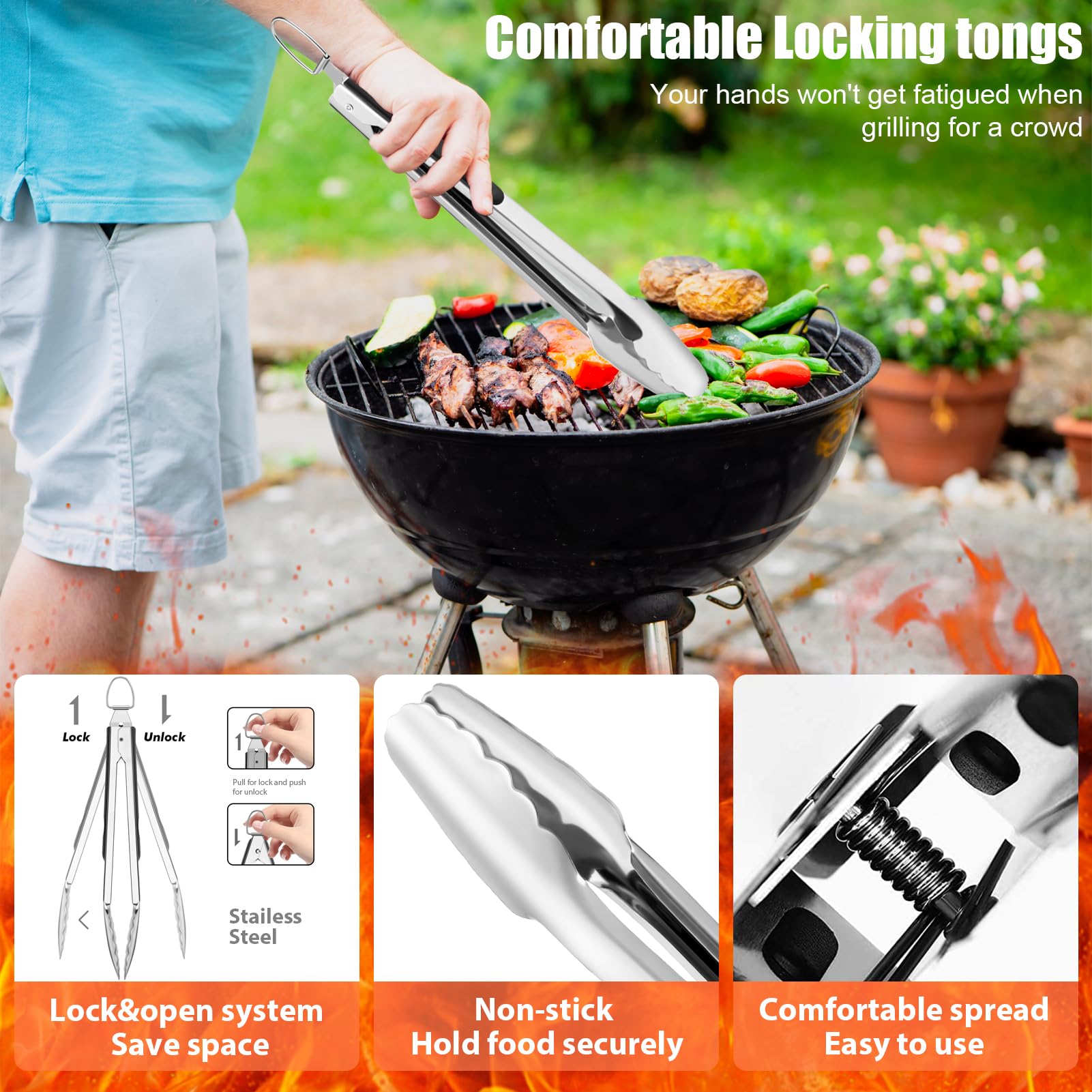 RINPIR 31pcs BBQ Grill Accessories Set for Men Dad, Heavy Duty Grilling Tools Gifts for Fathers Day, Stainless Steel BBQ Utensils Kit with Mats, Grill Brush in Carrying Bag Brown - CookCave