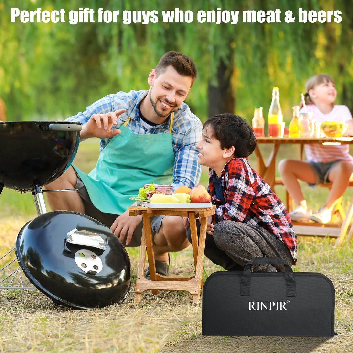 RINPIR 31pcs BBQ Grill Accessories Set for Men Dad, Heavy Duty Grilling Tools Gifts for Fathers Day, Stainless Steel BBQ Utensils Kit with Mats, Grill Brush in Carrying Bag Brown - CookCave