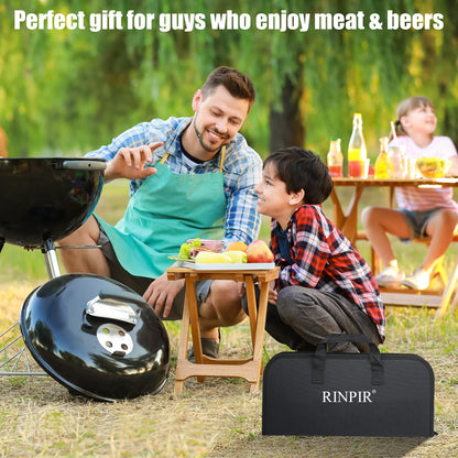 RINPIR 31pcs BBQ Grill Accessories Set for Men Dad, Heavy Duty Grilling Tools Gifts for Fathers Day, Stainless Steel BBQ Utensils Kit with Mats, Grill Brush in Carrying Bag Brown - CookCave