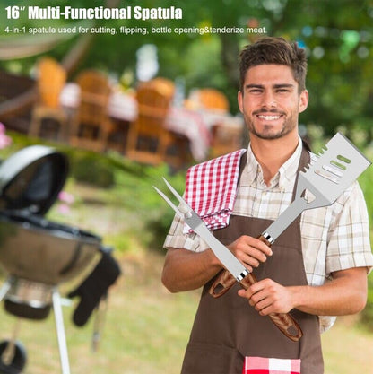 RINPIR 31pcs BBQ Grill Accessories Set for Men Dad, Heavy Duty Grilling Tools Gifts for Fathers Day, Stainless Steel BBQ Utensils Kit with Mats, Grill Brush in Carrying Bag Brown - CookCave