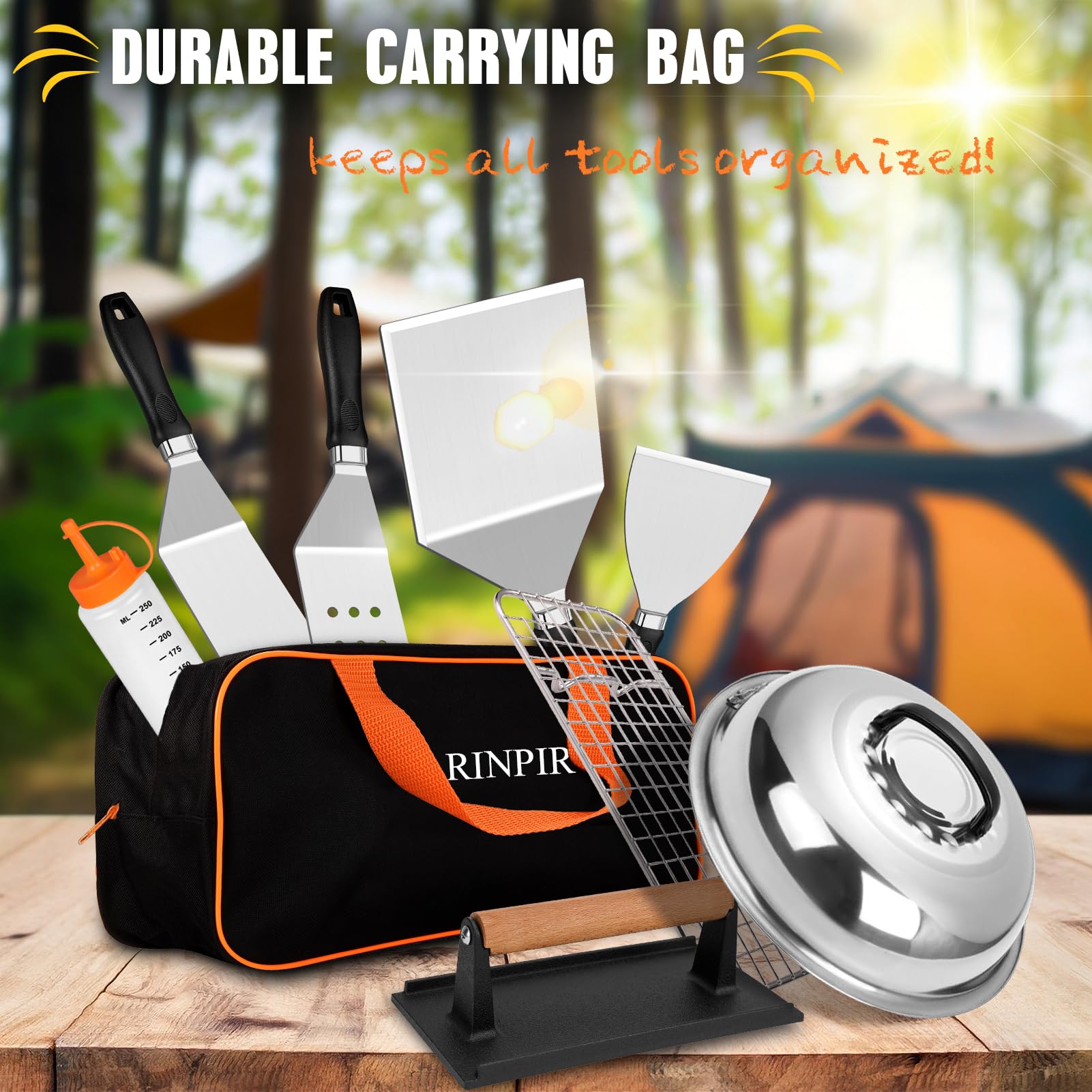 RINPIR 33PCS Griddle Accessories Kit for Blackstone, Flat Top Grill Accessories Tools with Cooling Rack, Melting Dome and Burger Press, Professional Hibachi Spatula Gift Set for Outdoor Teppanyaki BBQ - CookCave