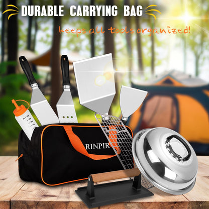 RINPIR 33PCS Griddle Accessories Kit for Blackstone, Flat Top Grill Accessories Tools with Cooling Rack, Melting Dome and Burger Press, Professional Hibachi Spatula Gift Set for Outdoor Teppanyaki BBQ - CookCave