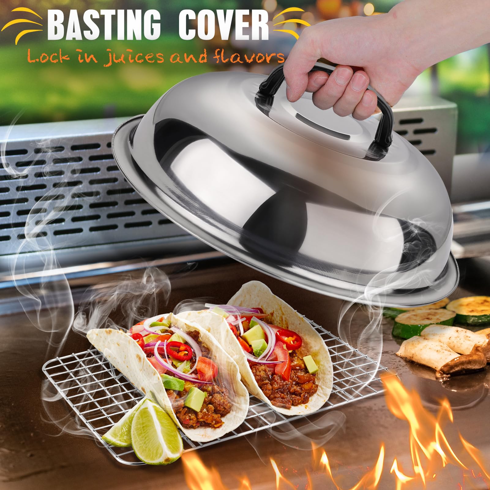 RINPIR 33PCS Griddle Accessories Kit for Blackstone, Flat Top Grill Accessories Tools with Cooling Rack, Melting Dome and Burger Press, Professional Hibachi Spatula Gift Set for Outdoor Teppanyaki BBQ - CookCave