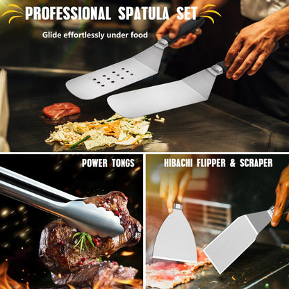 RINPIR 33PCS Griddle Accessories Kit for Blackstone, Flat Top Grill Accessories Tools with Cooling Rack, Melting Dome and Burger Press, Professional Hibachi Spatula Gift Set for Outdoor Teppanyaki BBQ - CookCave