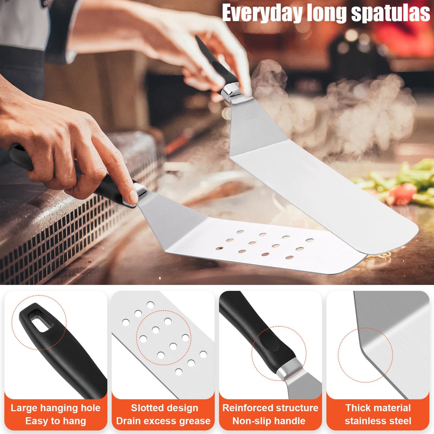 RINPIR 42pcs Griddle Accessories Kit for Blackstone, Flat Top Grill Spatula Set with Enlarged Spatulas, Melting Dome and Burger Press, Professional Hibachi Tools Gifts for Outdoor BBQ Teppanyaki - CookCave