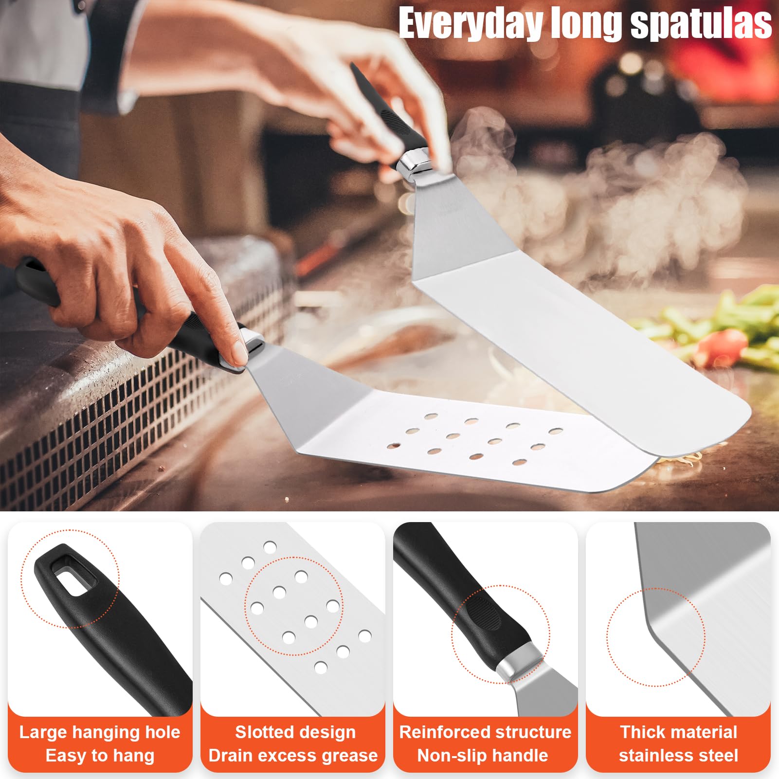 RINPIR 42pcs Griddle Accessories Kit for Blackstone, Flat Top Grill Spatula Set with Enlarged Spatulas, Melting Dome and Burger Press, Professional Hibachi Tools Gifts for Outdoor BBQ Teppanyaki - CookCave