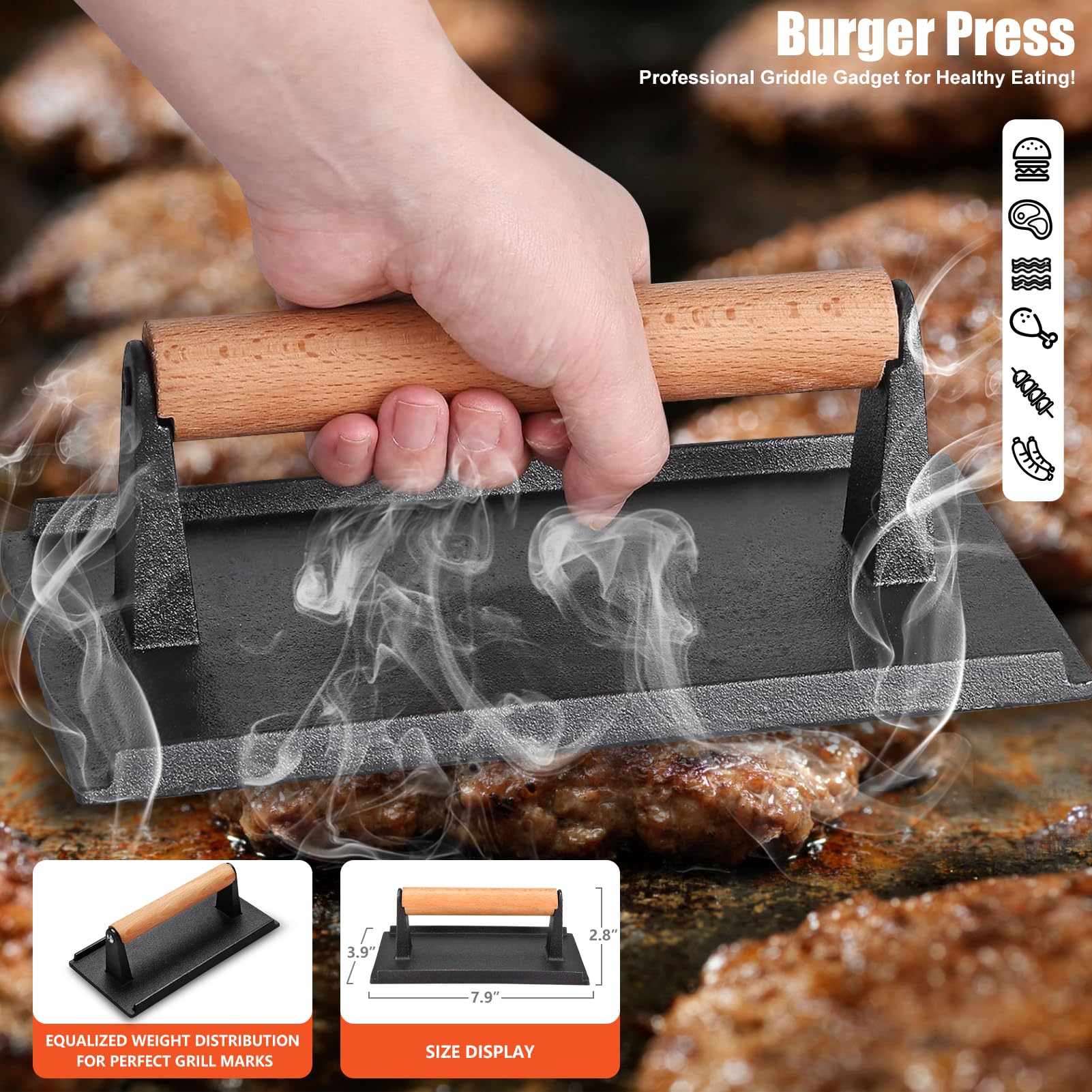 RINPIR 42pcs Griddle Accessories Kit for Blackstone, Flat Top Grill Spatula Set with Enlarged Spatulas, Melting Dome and Burger Press, Professional Hibachi Tools Gifts for Outdoor BBQ Teppanyaki - CookCave