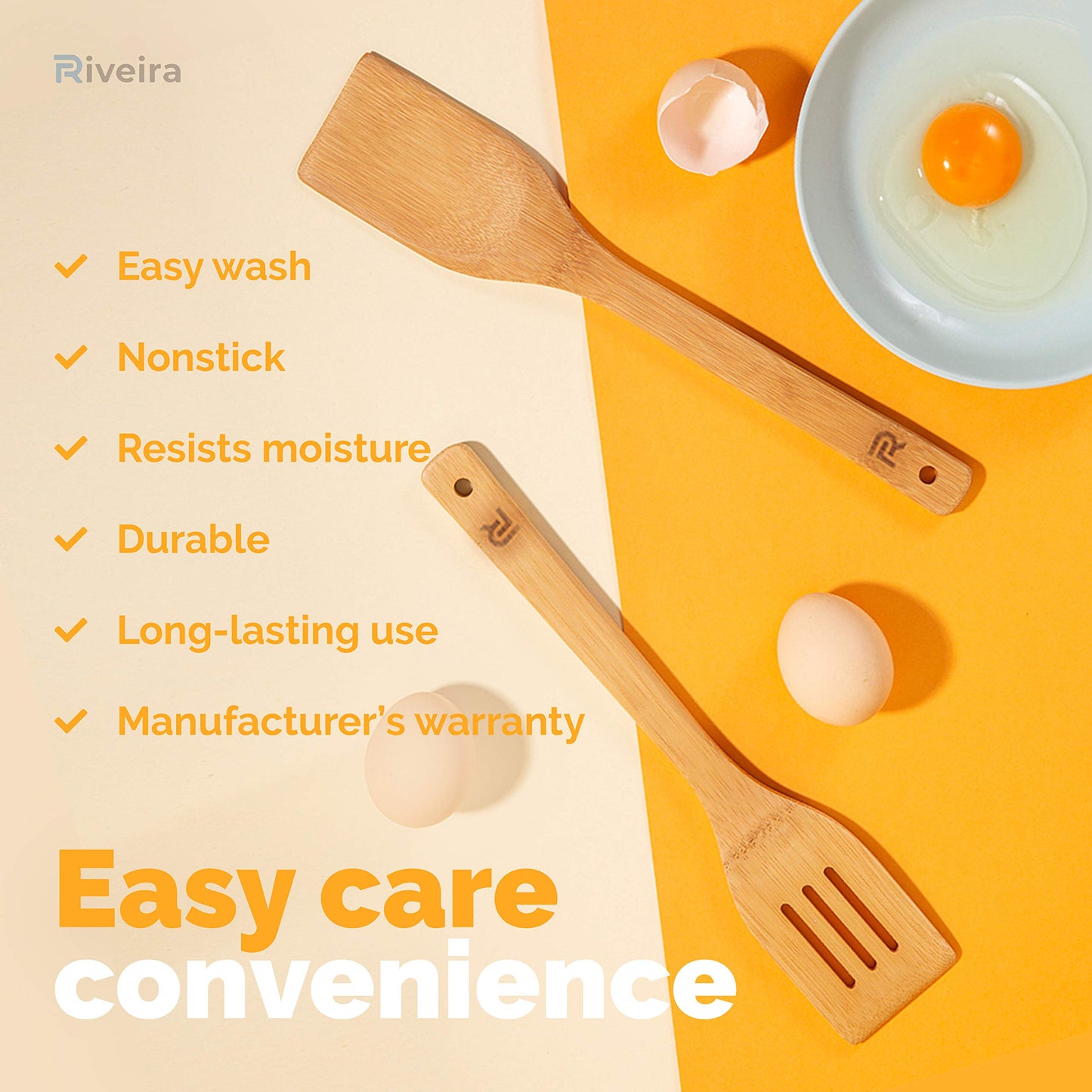 Riveira Bamboo Wooden Spoons for Cooking 6-Piece, Apartment Essentials Wood Spatula Spoon Nonstick Kitchen Utensil Set Premium Quality Housewarming Gifts for Everyday Use - CookCave