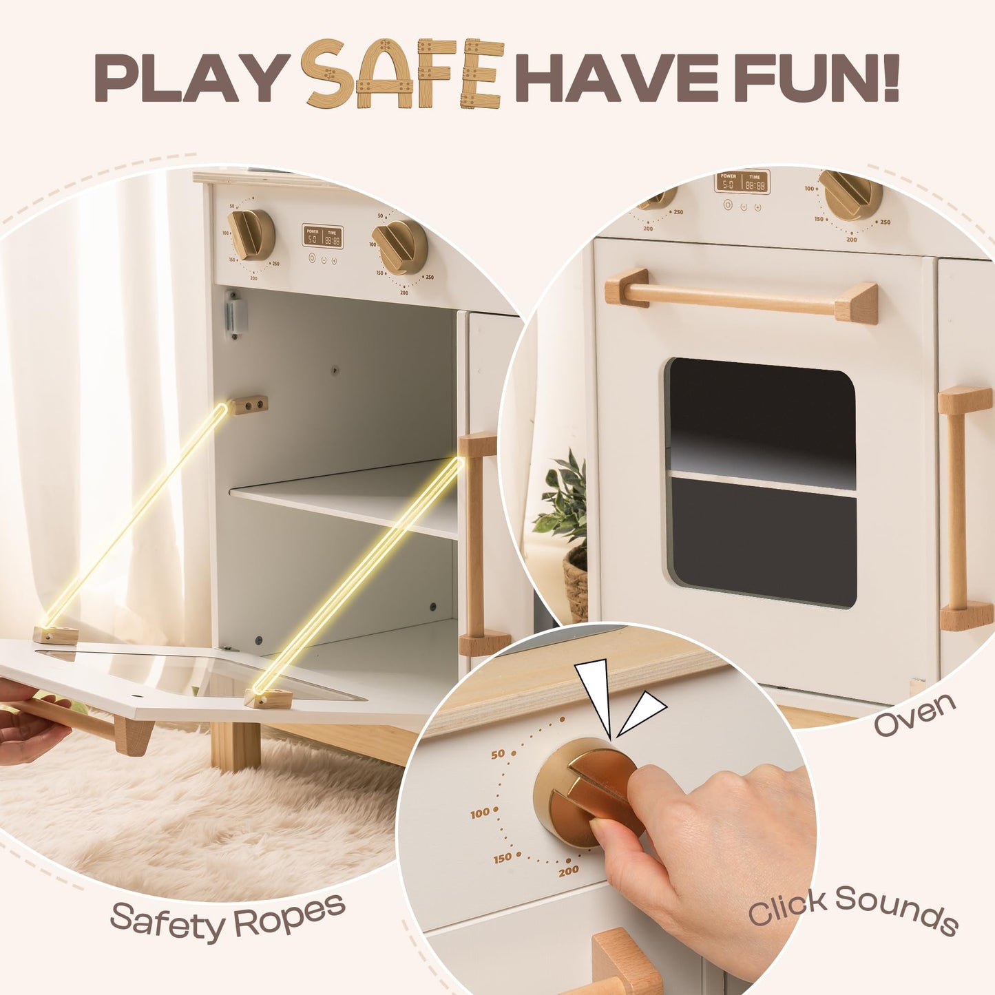 ROBOTIME Play Kitchen for Toddlers, Wooden Kids Play Kitchen Playset with Real Lights & Sounds/Ice Cube Dispenser, Pretend Play Montessori Toy Kitchen, Gift for Ages 3+ (White) - CookCave