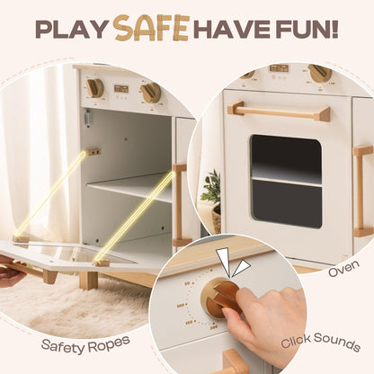 ROBOTIME Play Kitchen for Toddlers, Wooden Kids Play Kitchen Playset with Real Lights & Sounds/Ice Cube Dispenser, Pretend Play Montessori Toy Kitchen, Gift for Ages 3+ (White) - CookCave