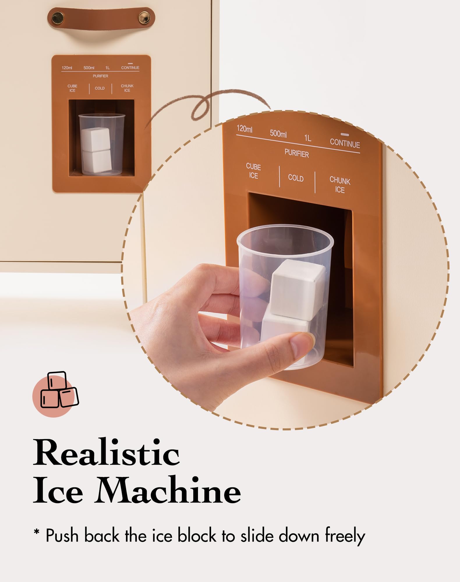 ROBOTIME Play Kitchen with Pretend Ice Cube Dispenser for Kids, Wooden Kids Kitchen Playset, Toy Kitchen Set for Toddler Age 3 4 5 6 (Mocha) - CookCave