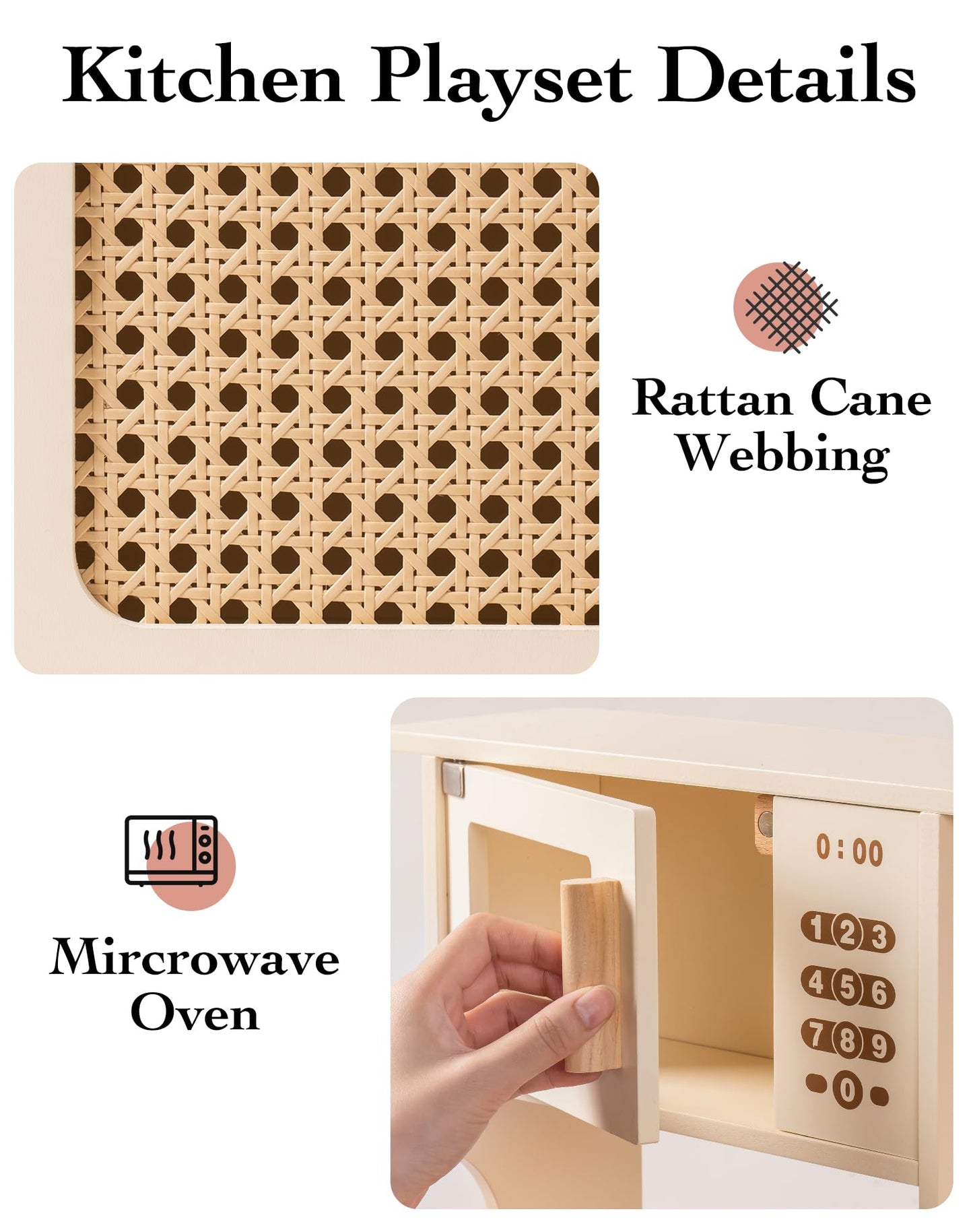 ROBOTIME Play Kitchen with Pretend Ice Cube Dispenser for Kids, Wooden Kids Kitchen Playset, Toy Kitchen Set for Toddler Age 3 4 5 6 (Mocha) - CookCave