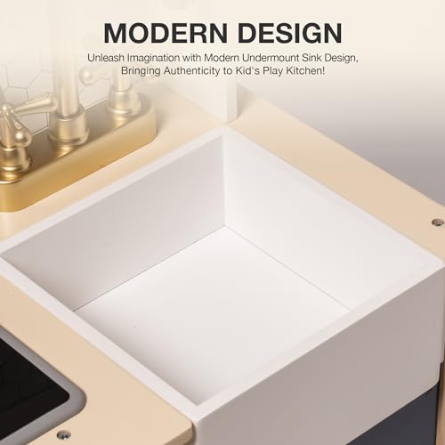 ROBOTIME Wooden Play Kitchen, Kids & Toddlers Kitchen Playset, Kids Play Kitchen Pretend Play Set with Lights & Sounds, Toy Kitchen for Ages 3+ (Blue) - CookCave