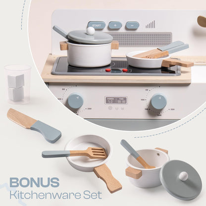 ROBUD Montessori Kids Kitchen Playset, Wooden Play Kitchen, Pretend Toddlers Kitchen Toy with Accessories, Baby Gift for Ages 3 4 5 6 7 8 - CookCave