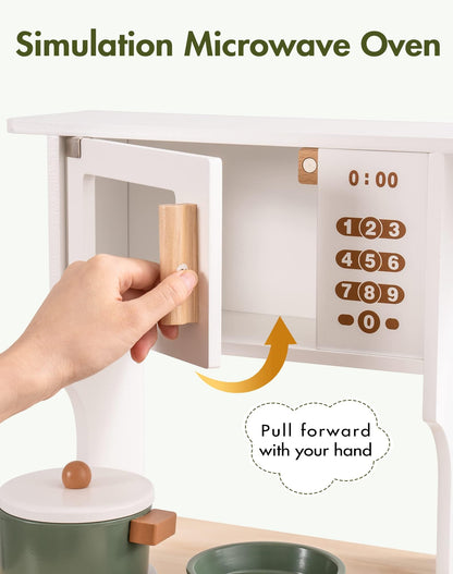 ROBUD Play Kitchen, Kids Kitchen Playset with Pretend Ice Cube Dispenser for Kids Aged 3+, Wooden Toy Kitchen of Birthday Gift to Kids, Vintage Green - CookCave