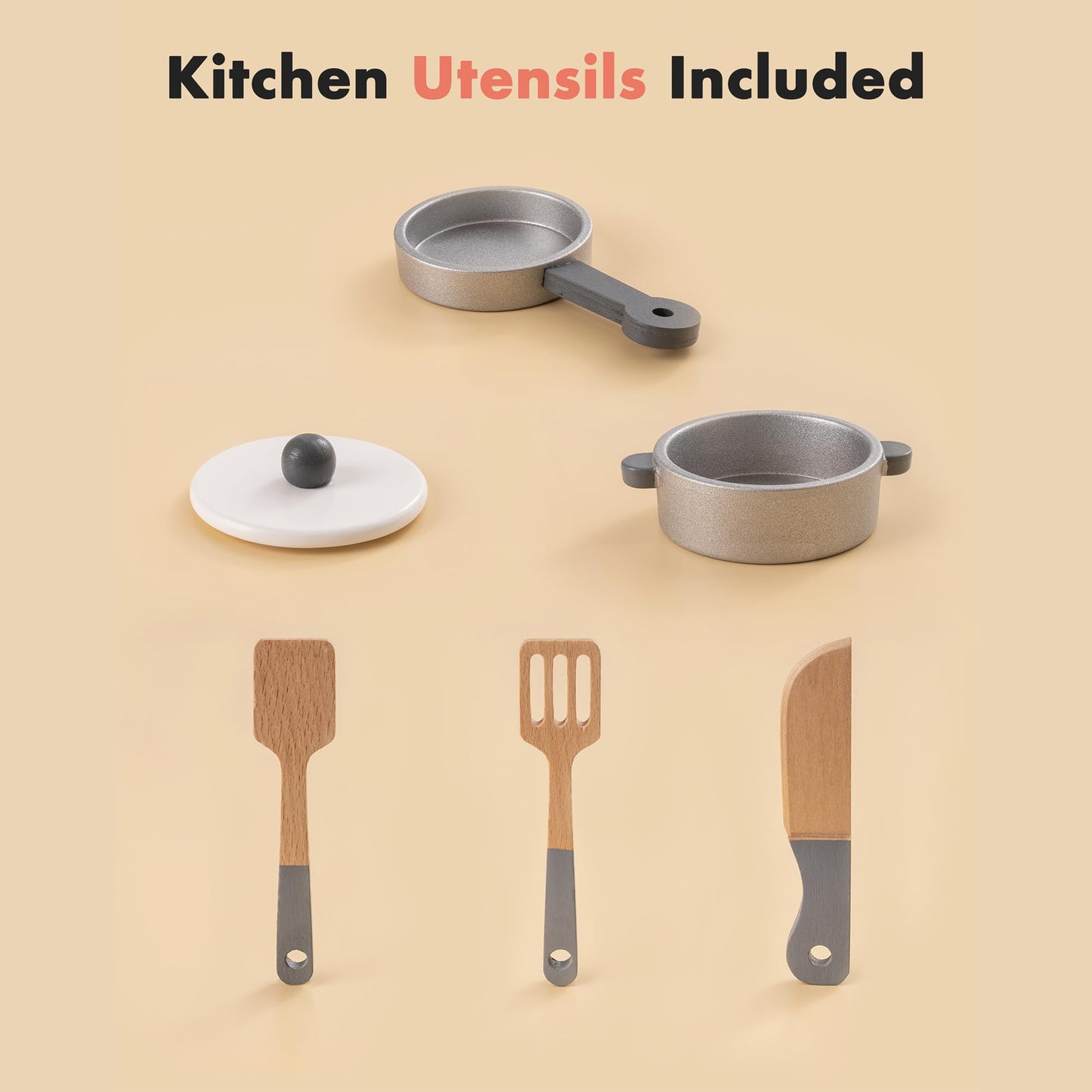 ROBUD Wooden Play Kitchen, Kids Kitchen Playset with Realistic Design, Toy Kitchen Gift for Boys and Girls, Age 3+ - CookCave