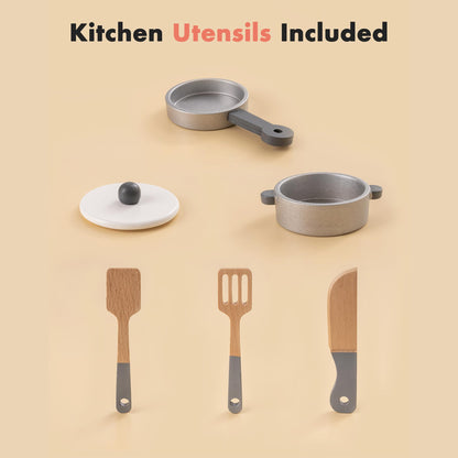 ROBUD Wooden Play Kitchen, Kids Kitchen Playset with Realistic Design, Toy Kitchen Gift for Boys and Girls, Age 3+ - CookCave