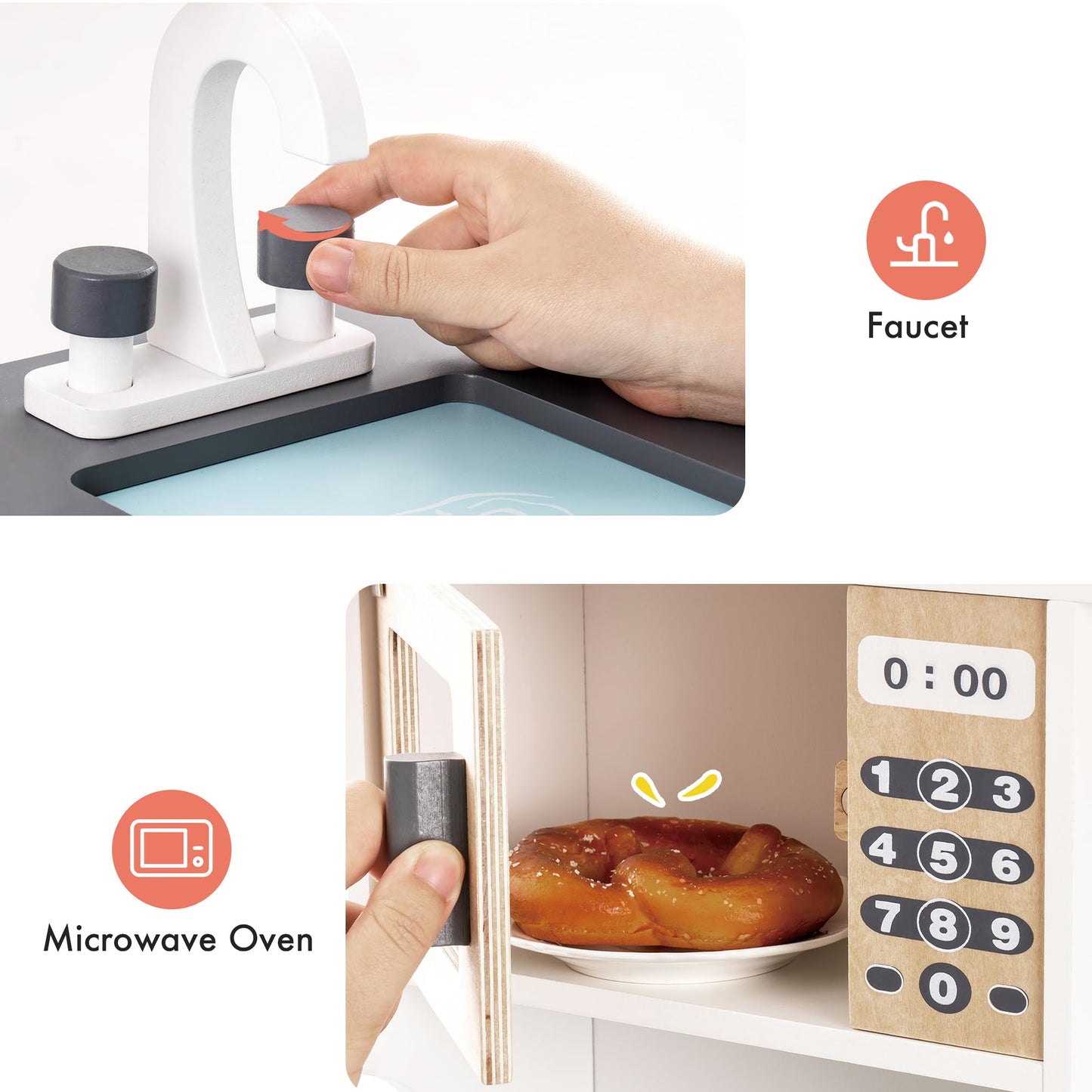 ROBUD Wooden Play Kitchen, Kids Kitchen Playset with Realistic Design, Toy Kitchen Gift for Boys and Girls, Age 3+ - CookCave