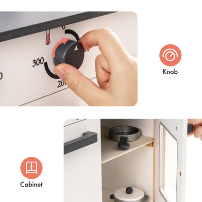 ROBUD Wooden Play Kitchen, Kids Kitchen Playset with Realistic Design, Toy Kitchen Gift for Boys and Girls, Age 3+ - CookCave