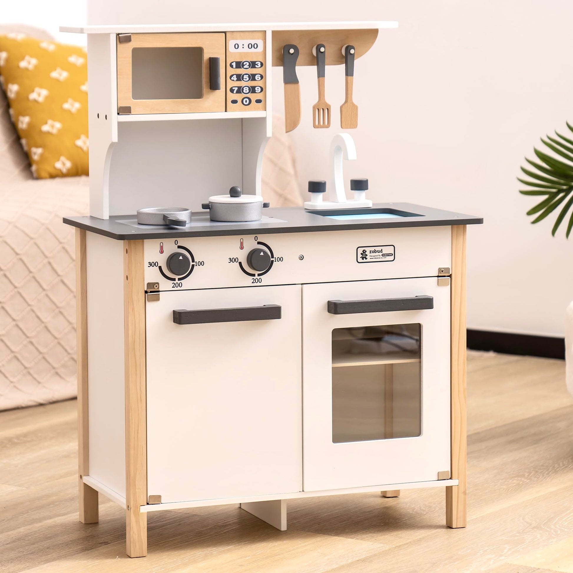 ROBUD Wooden Play Kitchen, Kids Kitchen Playset with Realistic Design, Toy Kitchen Gift for Boys and Girls, Age 3+ - CookCave