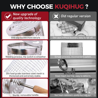 Rolling Grill Basket(2PCS), Removable Wooden Handle, 304 Stainless Steel, Grilling Accessories Tools for Vegetables Meat Food, Outdoor Camping Grilling, Birthday Gifts for Men Husband Men - CookCave