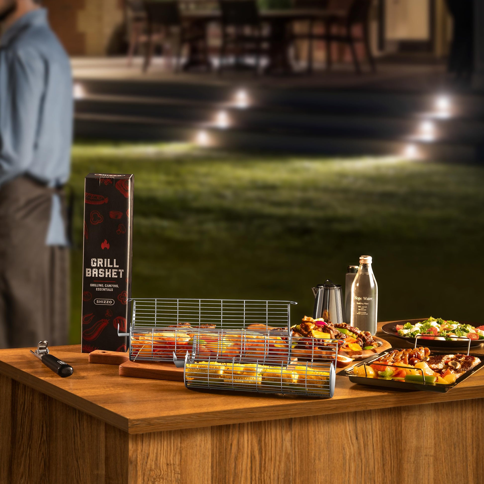 Rolling Grill Basket, New Opening Design, Extra Sturdy Cylinder Grilling Basket, Food Grade Stainless Steel, Large Portable Outdoor Camping accessories BBQ Net Rack, Cooking Griller for Fish, Vegetables, and More - Gifts for Men Dad Husband - Set of 2 - CookCave