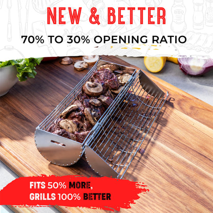 Rolling Grill Basket, New Opening Design, Extra Sturdy Cylinder Grilling Basket, Food Grade Stainless Steel, Large Portable Outdoor Camping accessories BBQ Net Rack, Cooking Griller for Fish, Vegetables, and More - Gifts for Men Dad Husband - Set of 2 - CookCave