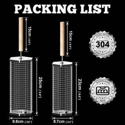Rolling Grill Baskets(2PCS, Hexagon), Removable Wooden Handle, 304 Stainless Steel, Nesting Grilling Net, BBQ Accessories Tools for Vegetables Shrimp, Outdoor Cooking Camping, Birthday Gifts for Men Dad Husband - CookCave