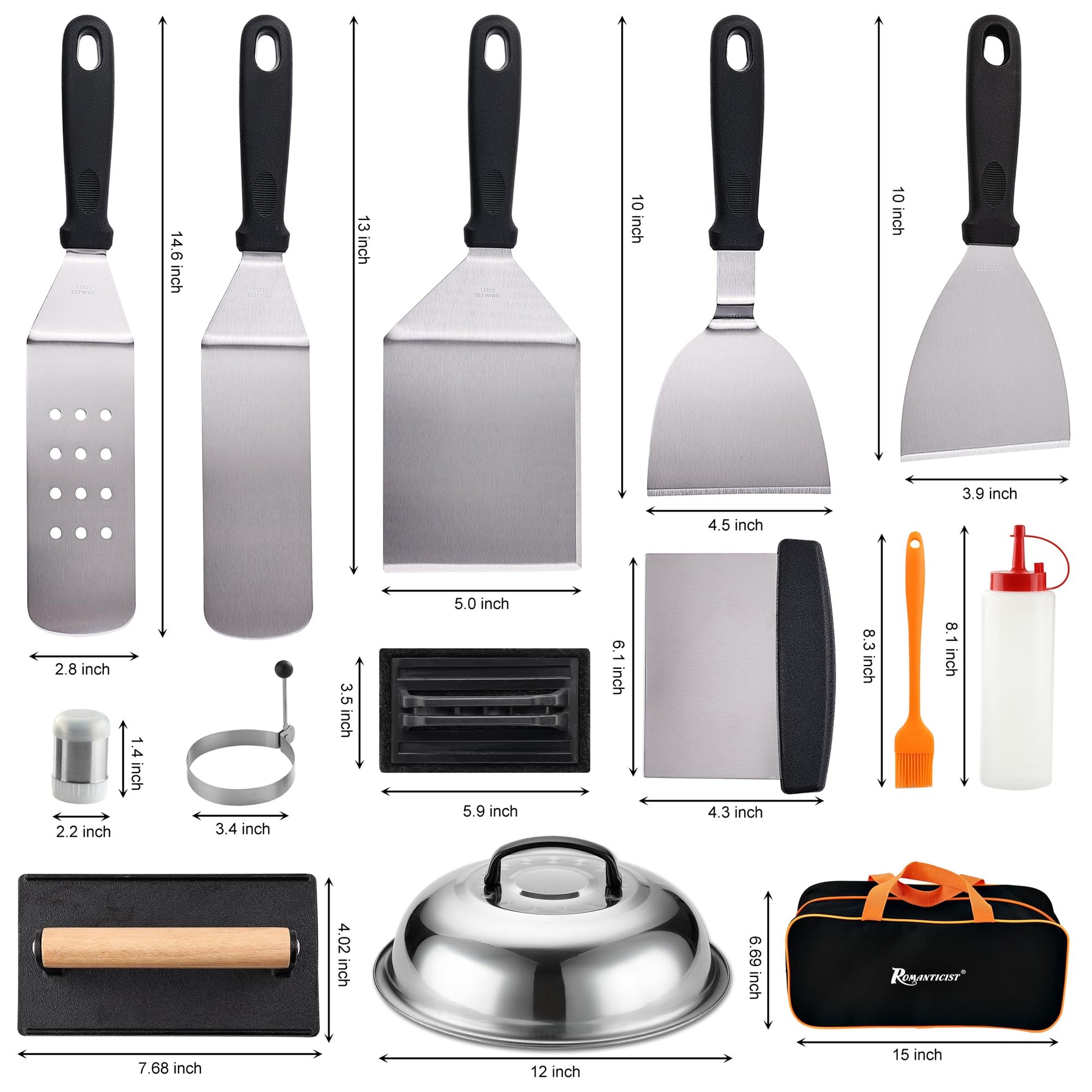 ROMANTICIST 19PCS Griddle Accessories Set - Flat Top Teppanyaki Spatula Set with Scraper, Basting Cover for Camp Chef- Home Cooking Griddle and Outdoor BBQ Gifts for Christmas - CookCave