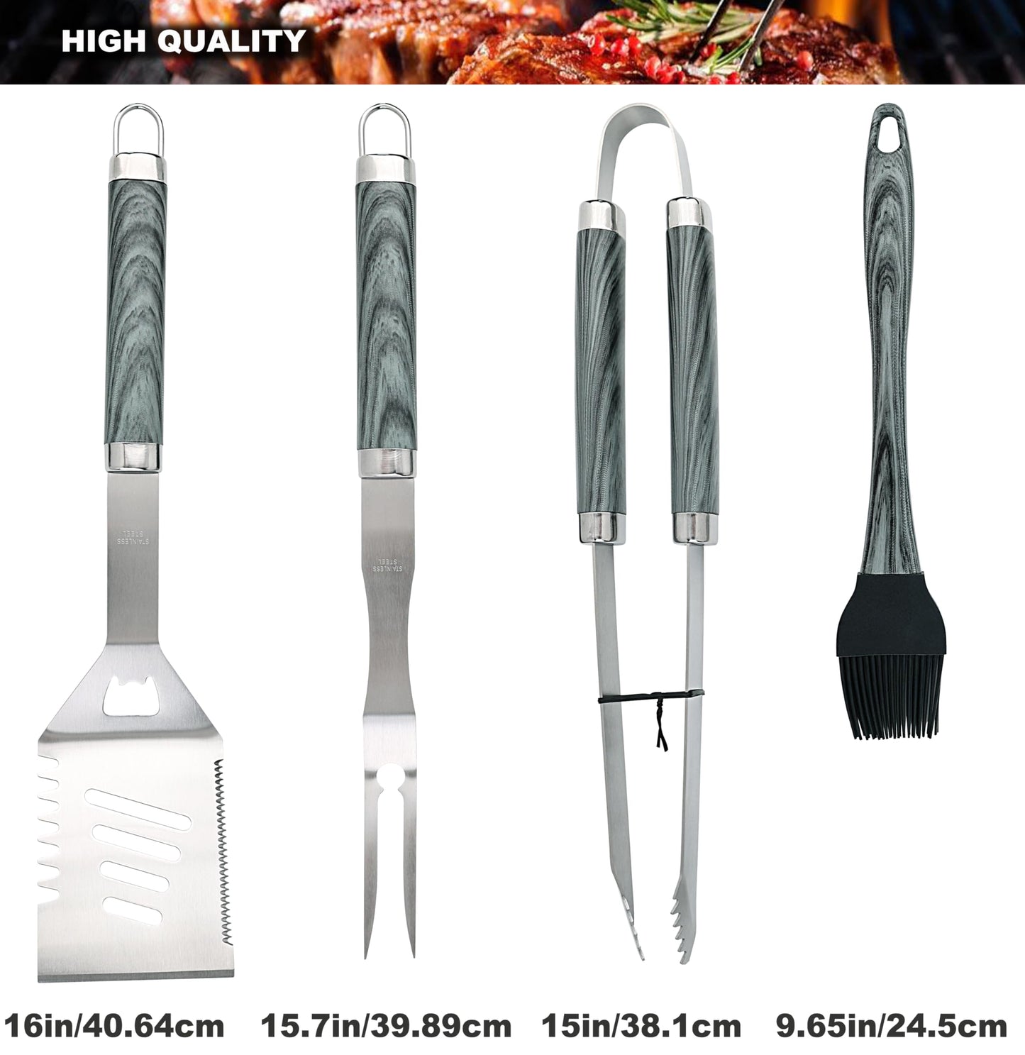 ROMANTICIST 20pc Heavy Duty BBQ Grill Tool Set in Case - The Very Best Grill Gift for Father's Day and Christmas - Professional BBQ Accessories Set for Outdoor Cooking Camping Grilling Smoking, Grey - CookCave