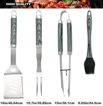 ROMANTICIST 20pc Heavy Duty BBQ Grill Tool Set in Case - The Very Best Grill Gift for Father's Day and Christmas - Professional BBQ Accessories Set for Outdoor Cooking Camping Grilling Smoking, Grey - CookCave