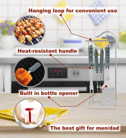 ROMANTICIST 20pc Heavy Duty BBQ Grill Tool Set in Case - The Very Best Grill Gift for Father's Day and Christmas - Professional BBQ Accessories Set for Outdoor Cooking Camping Grilling Smoking, Grey - CookCave