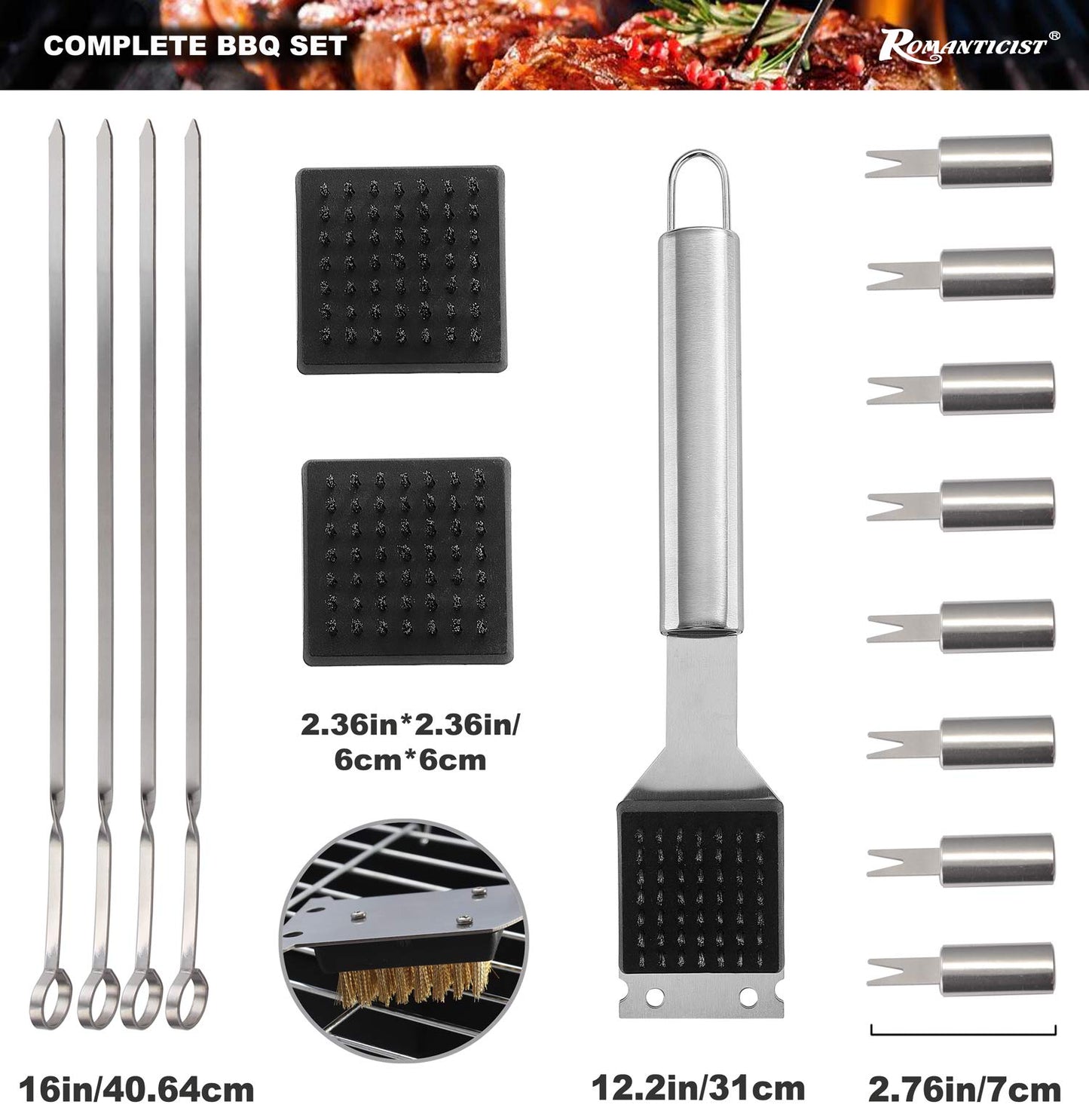 ROMANTICIST 23pc Must-Have BBQ Grill Accessories Set with Thermometer in Case - Stainless Steel Barbecue Tool Set with 2 Grill Mats for Backyard Outdoor Camping - Father's Day Best Barbecue Gift - CookCave