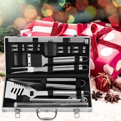 ROMANTICIST 23pc Must-Have BBQ Grill Accessories Set with Thermometer in Case - Stainless Steel Barbecue Tool Set with 2 Grill Mats for Backyard Outdoor Camping - Father's Day Best Barbecue Gift - CookCave