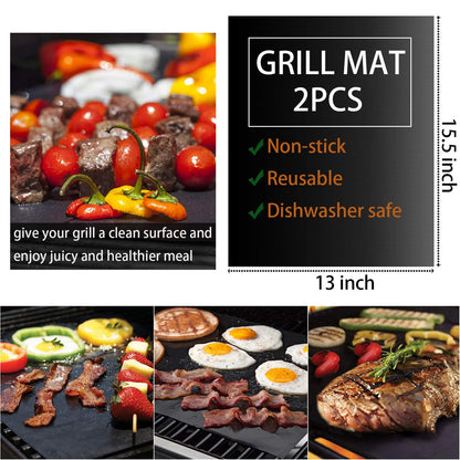 ROMANTICIST 30pcs BBQ Grill Tool Set for Men Dad, Heavy Duty Stainless Steel Grill Utensils Set, Non-Slip Grilling Accessories Kit with Thermometer, Mats in Aluminum Case for Fathers Day Brown - CookCave