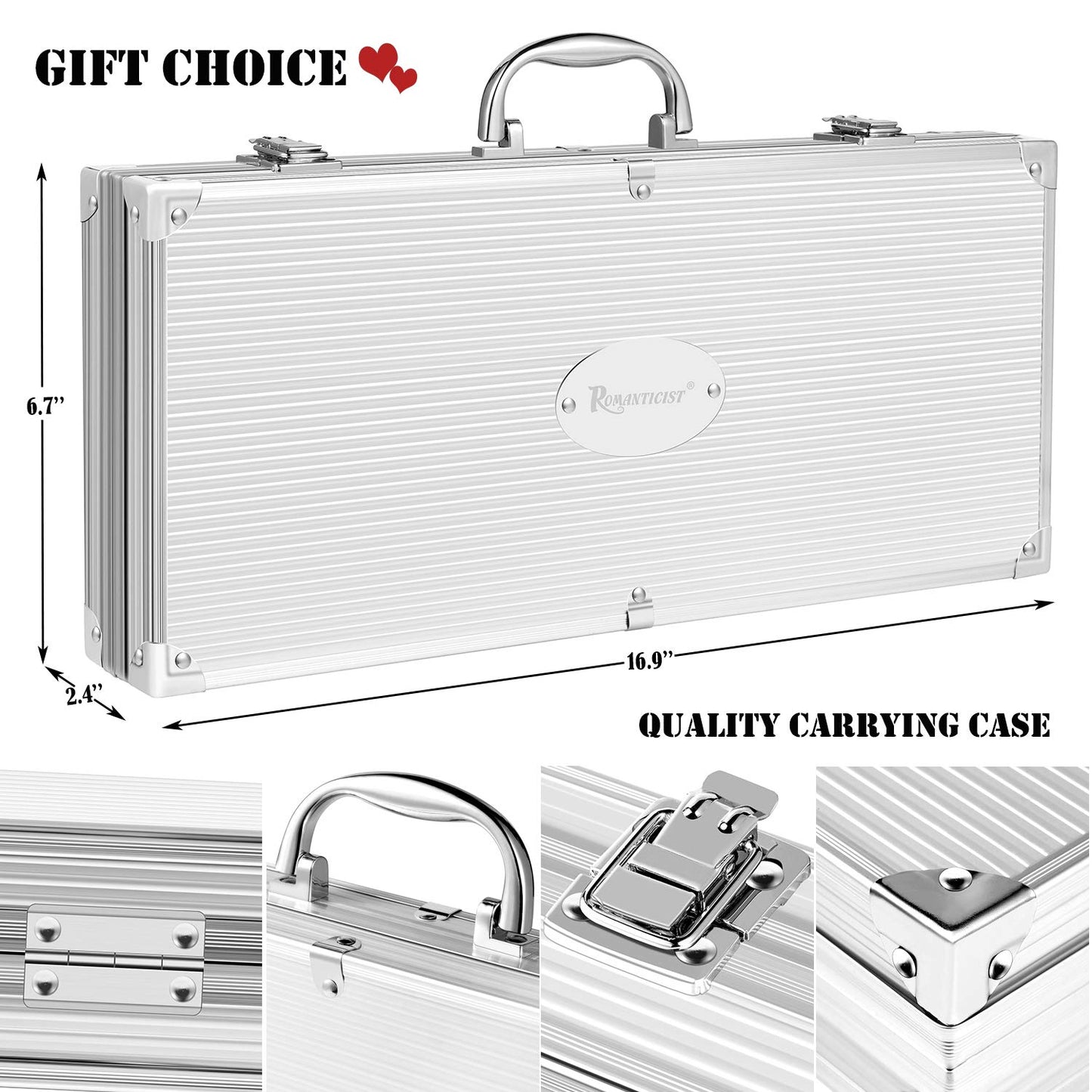 ROMANTICIST 30pcs BBQ Grill Tool Set for Men Dad, Heavy Duty Stainless Steel Grill Utensils Set, Non-Slip Grilling Accessories Kit with Thermometer, Mats in Aluminum Case for Fathers Day Brown - CookCave