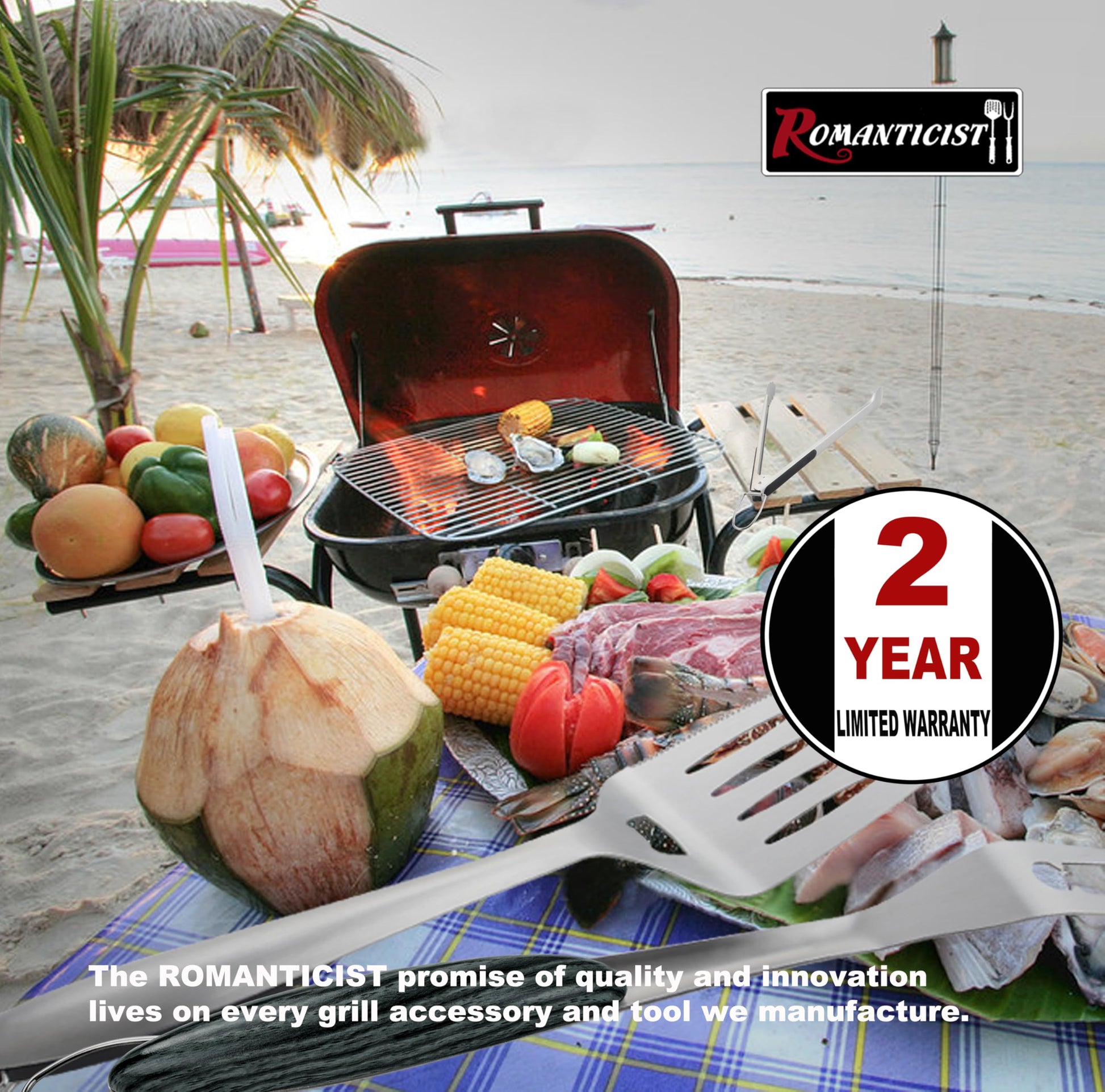 ROMANTICIST 4pc Heavy Duty Grill Accessories for Top Chef - Professional Grill Tools Set & Basic BBQ Tools for Backyard Restaurant Outdoor Kitchen - Deluxe Grill Gift for Dad on Father’s Day Birthday - CookCave