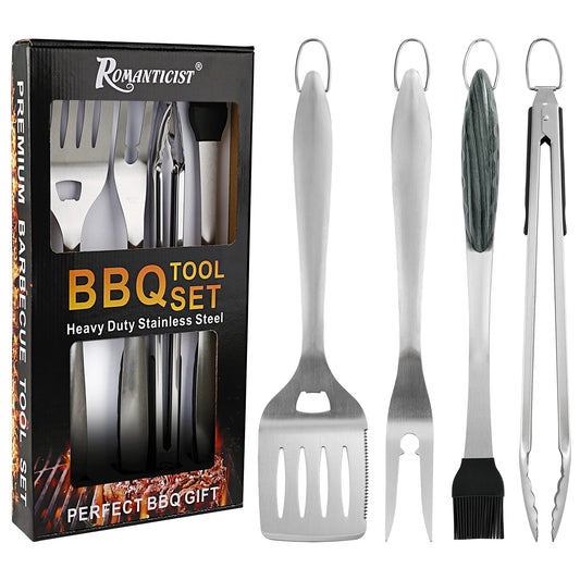 ROMANTICIST 4pc Heavy Duty Grill Accessories for Top Chef - Professional Grill Tools Set & Basic BBQ Tools for Backyard Restaurant Outdoor Kitchen - Deluxe Grill Gift for Dad on Father’s Day Birthday - CookCave