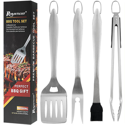 ROMANTICIST 4pc Heavy Duty Grill Accessories for Top Chef - Professional Grill Tools Set & Basic BBQ Tools for Backyard Restaurant Outdoor Kitchen - Deluxe Grill Gift for Dad on Father’s Day Birthday - CookCave