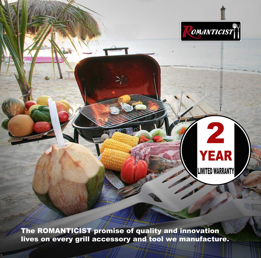 ROMANTICIST 4pc Heavy Duty Grill Accessories for Top Chef - Professional Grill Tools Set & Basic BBQ Tools for Backyard Restaurant Outdoor Kitchen - Deluxe Grill Gift for Dad on Father’s Day Birthday - CookCave