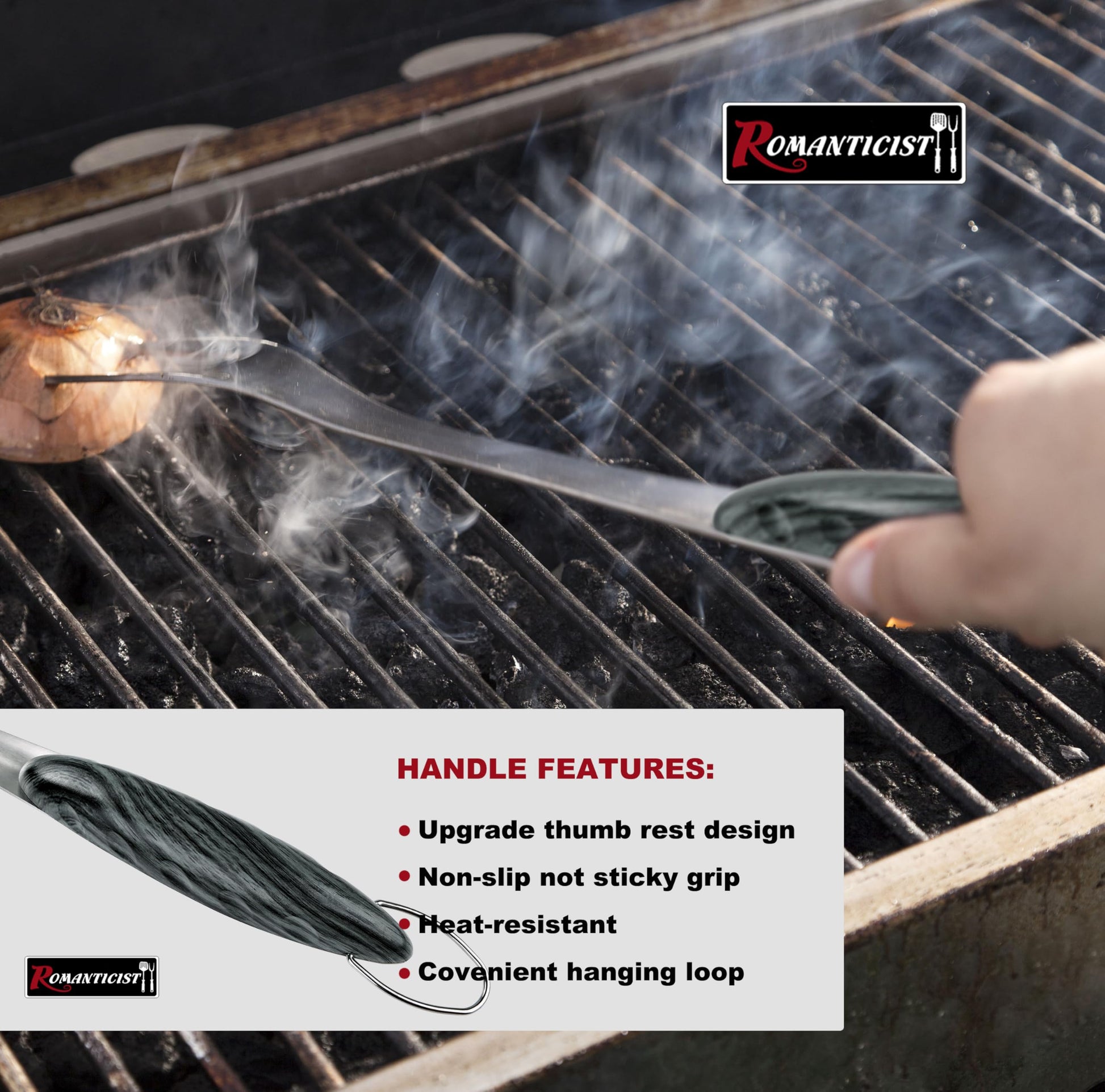 ROMANTICIST 4pc Heavy Duty Grill Accessories for Top Chef - Professional Grill Tools Set & Basic BBQ Tools for Backyard Restaurant Outdoor Kitchen - Deluxe Grill Gift for Dad on Father’s Day Birthday - CookCave
