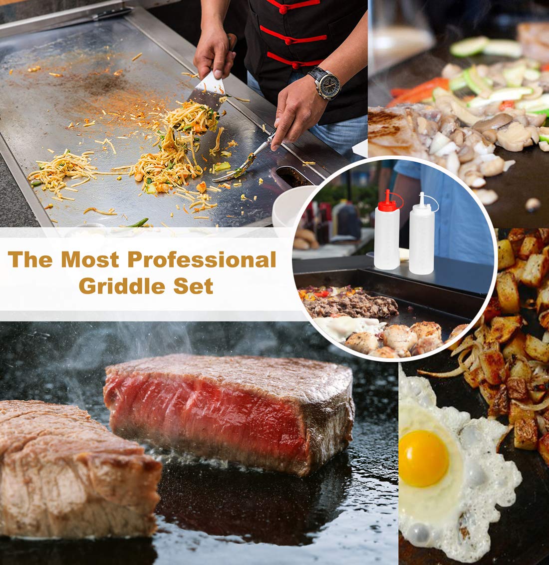 ROMANTICIST 8Pc Professional Griddle Accessories Kit - Heavy Duty Stainless Steel Grill Spatula Set for Grill Griddle Hibachi Flat Top Outdoor Cooking - Great Grill Gift on Birthday Wedding - CookCave